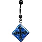 Handcrafted Blue Dichroic Celtic Cross Belly Ring