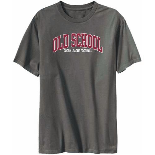 T-Shirt Mens Dark Silver " OLD SCHOOL Rugby League Football "