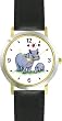 Hippopotamus (Hippo) Mother & Baby No.2 Cartoon - JP Animal - WATCHBUDDY&reg; DELUXE TWO-TONE THEME WATCH - Arabic Numbers - Black Leather Strap-Size-Women's Size-Small