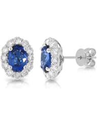 0.92ct Diamond and 2.16ct Blue Sapphire 14k White Gold Earrings