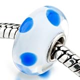 Pugster Blue Dots White Murano Glass Bead - Pandora Chamilia Biagi Compatible