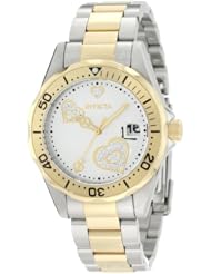 Invicta Womens 12287 Pro Diver Silver Heart Dial Two Tone Stainless Steel Watch
