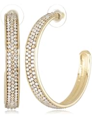 Judith Leiber Jewelry Fancy Pave Crystal 1 3/4" Champagne and Crystal Multi Hoop Earrings