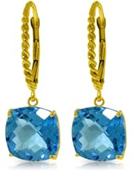 14k Solid Gold Rope Leverback Earrings with Blue Topaz