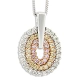 14k Tri Color Gold White and Yellow and Rose Pink Diamond Oval Pendant Necklace 0.70 carat