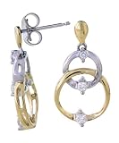 14K Two Tone Double Circle Diamond Earrings