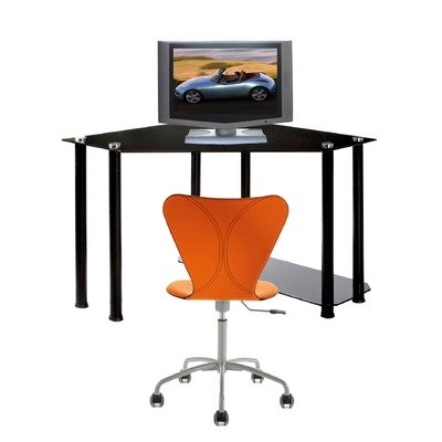 RTA Home and Office Black Tempered Glass Corner Laptop Desk