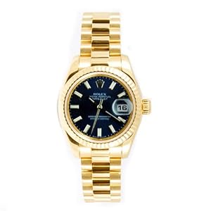 Rolex Ladys President New Style Heavy Band 18k Yellow Gold Model 179178 Fluted Bezel Blue Stick Dial