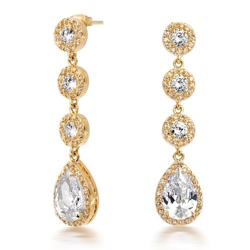 Bling Jewelry Vintage Gold Crown Set CZ PaveTeardrop 