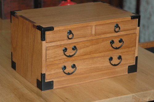 Japanese tansu style jewelry box KB27T, 4 drawers box, solid kiri wood