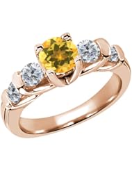 1.58 Ct Round Yellow Citrine G/H Diamond 18K Rose Gold Ring