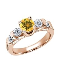1.58 Ct Round Yellow Citrine G/H Diamond 14K Rose Gold Ring
