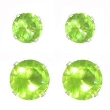 Peridot Color Silver Birthstone 2-Pair Set