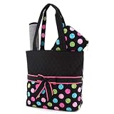 Belvah Large Quilted Polka Dot 3pc Diaper Bag (Black/ Multi)