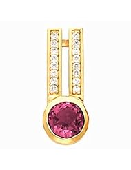 14K Yellow Gold Round Cut Rhodolite Garnet and Diamond Pendant -- LIFETIME WARRANTY