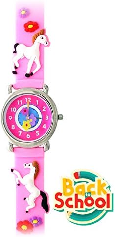 Playful Ponies (Pink) - Children's Time Teacher WATERPROOF Pony Watch with DELUXE GIFT BOX