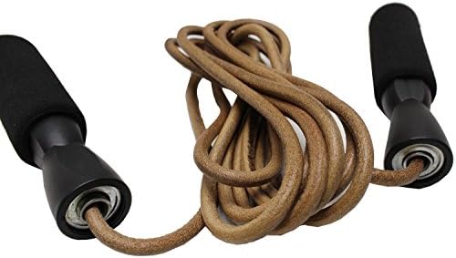 JumpHIIT Leather Jump Rope W. Ball-Bearing Rotation, Foam Handle, Adjustable Length + BONUS: HIIT Fat Burning Workout Routine + Lifetime Warranty