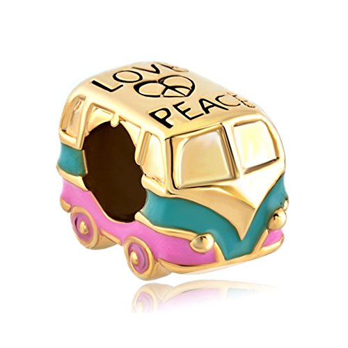 Heart Love Peace Symbol Golden Green Pink Antique Bus Car Charms Sale Cheap Jewelry Beads Fit Pandora Charm Bracelets