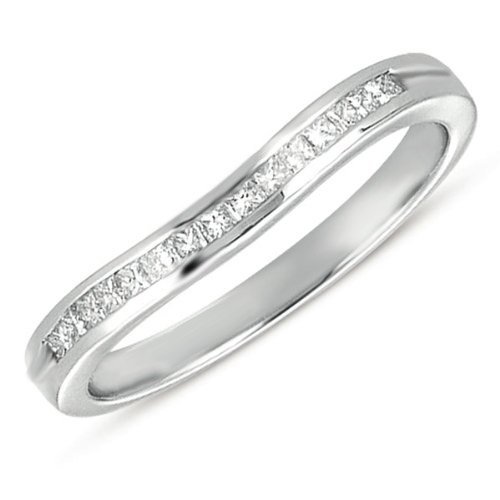 Buy 14k White Gold Princess Diamond Ladies Anniversary Wedding Band Guard Ring (0.25 cttw, G-H Color, SI-I Clarity)