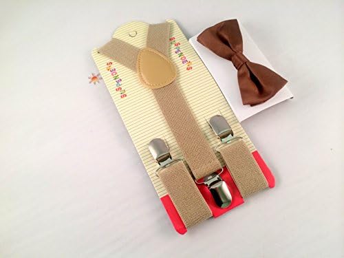 Kids Baby Suspender and Bowtie Combo Set Boys Girls Toddler Tan & Brown