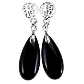 Handmade Black Onyx Teardrop Dangle Earrings With Sterling Silver Chinese... by AsiaEXP