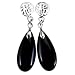Handmade Black Onyx Teardrop Dangle Earrings With Sterling Silver Chinese Symbol of Prosperity