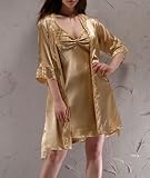 Women's Elegant Knee Length Nightgown and Robe Set--Champagne, Gift Idea