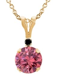 0.92 Ct Round Pink Diamond Black Diamond 14K Yellow Gold Pendant