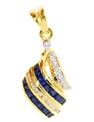 18K Yellow Gold Natural Diamond Blue Sapphire Pendant [P0080]