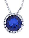 Platinum-Plated Sterling Silver Round-Cut Blue Cubic Zirconia Necklace