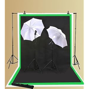 ePhoto Photography Video Lighting Light Kit & 3 Muslins Backdrop Background Chroma Key Chromakey Black White Green Screen Photo Portrait Studio Umbrella Cool Fluorescent Continuous Lighting Kit By Ephoto INC T69B/W/G/Bag