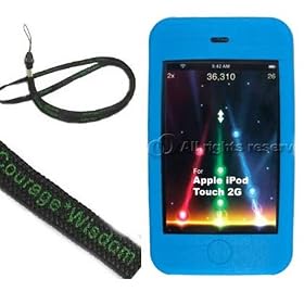 Silicone skin for ipod touch 2nd generation New iPod Touch 2G 8GB 16GB 32GB (2nd generation) (ipod touch not included) + BONUS WISDOM*COURAGE NECKSTRAP, Blue Ver 2