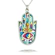Blue Hamsa Necklace to Protect from the Evil Eye from the Artazia Collection #2412B JN MN