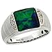 10 Karat Weissgold Herren Comfort Fit Ring (mattierte Kanten), mit Brilliantschliff Diamanten & Radiantschliff erschafene Feuer Opal Stein, (11mm) breit