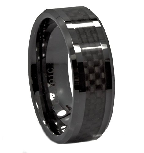 8mm Black Ceramic Carbon Fiber Wedding Ring Comfort Fit