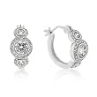 White Gold Rhodium Bonded CZ Hoop Earrings with Clear CZ Accents in Silvertone