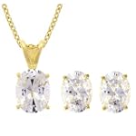 14k Yellow Gold Plated Sterling Silver Oval-Shaped Cubic Zirconia Pendant with Matching Stud Earrings Set