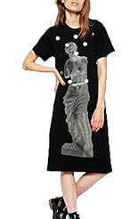 Round Neck Short Sleeves Sequined  Shirt  Dress