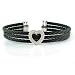 Sterling Silver Heart with Diamonds Bangle and Stainless Steel Cable