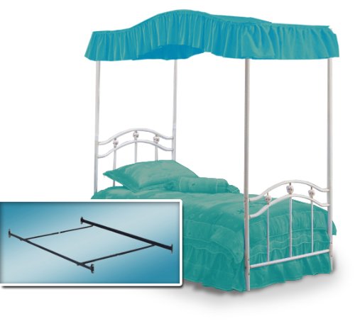 Turquoise Solid Canopy Fabric Set with White Twin Princess Bed Frame & Canopy Frame