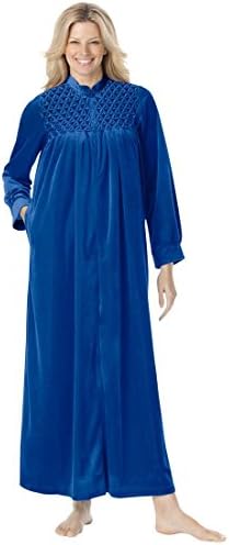 Smocked Velour Zip-Front Robe By Only Necessities