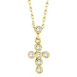 Gold Plated Sterling Silver 1/10 ct. Cubic Zirconia Cross Pendant with Chain
