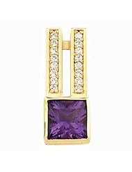 14K Yellow Gold Princess Cut Amethyst and Diamond Pendant -- LIFETIME WARRANTY