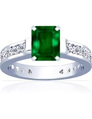 Platinum Emerald Cut Emerald Ring With Sidestones