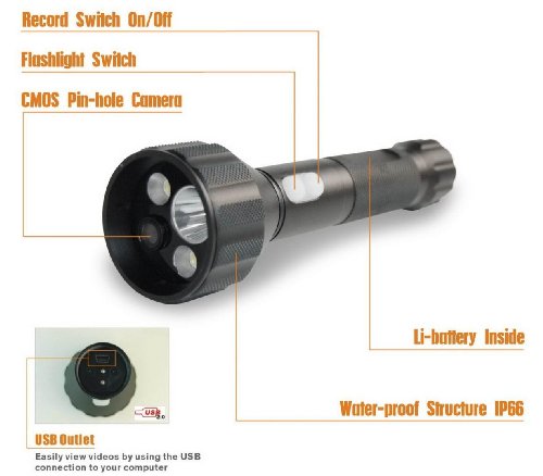 Aluminum Flashlight, Rechargable with DV Recorder, Waterproof, Time & Date, 4GB Memory included. Ideal for Inspection Services, Security Detail, Patrol Services and Law Enforcement.