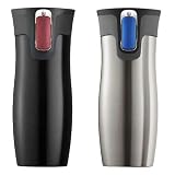 Double Wall Vacuum Insulated Travel Mugs *(2 Pack Black and Stainless)*