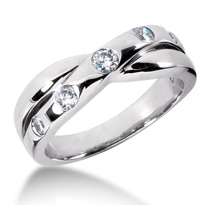 0.75 Ct Diamond Wedding Band Set Engagement Ring Round Bezel 14k White Gold
