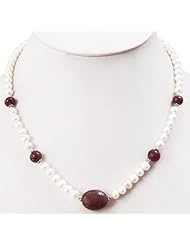Natural Single Strand Cabochon Ruby & Pearl Beaded Designer Necklace
