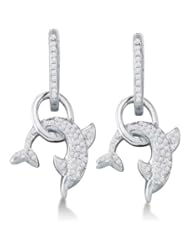 10K Yellow and White Two Tone Gold Micro Pave Set Round Diamond Dolphin Dangle Earrings - (1/3 cttw)