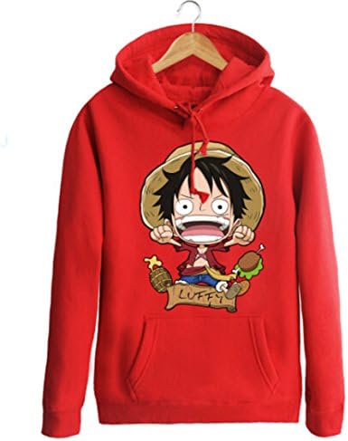 Super Hunter One Piece Luffy Anime Lovers Plus Velvet Warm Hoodie Jacket (XXL, Red)